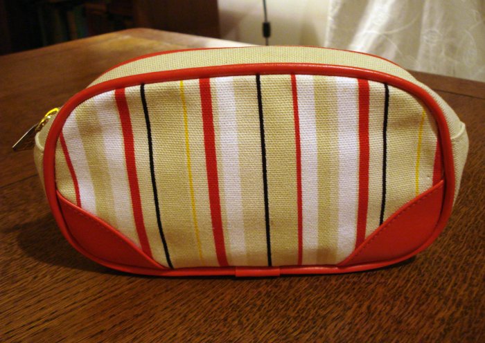 Elizabeth Arden striped canvas cosmetic bag snap out key ring unused vintage ll2802