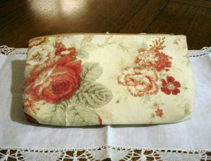 MaggiB clutch purse cosmetics bag wipe clean lining muted floral unused ll2813