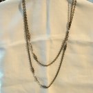 Vintage 46 inch rope chain gold tone faux pearls faceted clear links  ll2835
