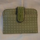 Flat thin jacquard fabric wallet croc stamped flap green excellent vintage ll2836