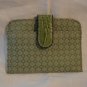 Flat thin jacquard fabric wallet croc stamped flap green excellent vintage ll2836