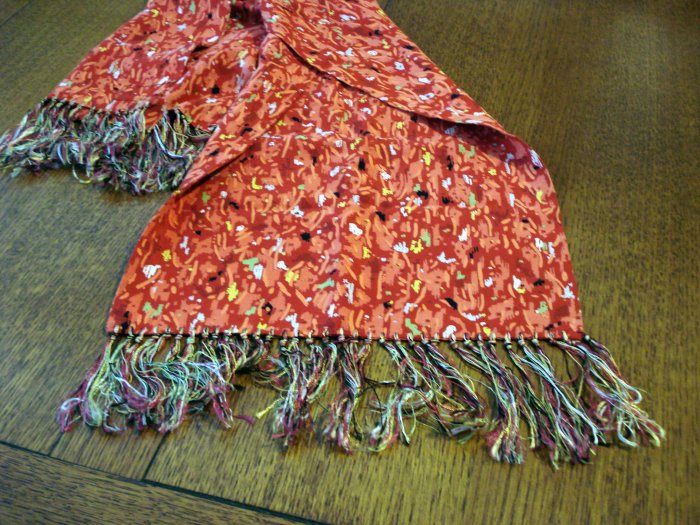 Sequin by Congoleum double thick coat scarf knotted silk fringe reds excellent vintage ll2838