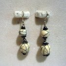 Cracked aged faux marble balls drop earrings ear wires vintage ll2863