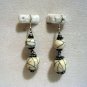 Cracked aged faux marble balls drop earrings ear wires vintage ll2863