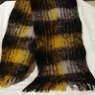 100% Mohair plaid scarf muffler self fringe black tan Unisex unused preowned  ll2868