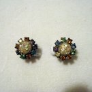 Confetti and pastel rhinestone button style clip earrings vintage ll2873