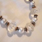 Clear Lucite plastic, rhinestone, faux pearl necklace 23 inches vintage ll2890
