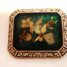 Dried flower pin brooch emerald green ornate frame excellent vintage ll2904
