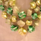 Multi green triple strand necklace twisted plastic beads very good vintage ll2918
