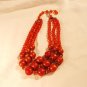 Triple strand rusty orange plastic bead necklace extender great vintage ll2923
