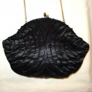 Beads and black sain evening bag with wrist chain kiss close excellent pre-owned ll2924