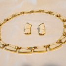 Ivory enamel on gold tone necklace and pierced earrings unused vintage ll2933