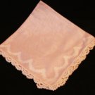 Moire sheen pink linen hanky handmade crocheted lace edge vintage ll2943