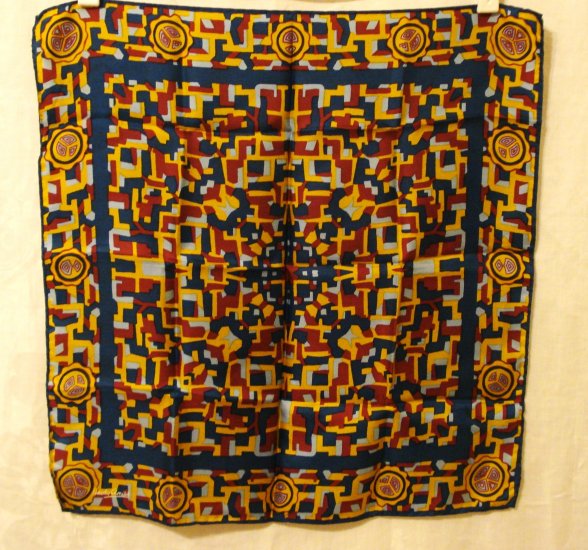 Hardy Amies for Park Lane small square scarf silk 19 inches colorful maze Exc  vintage ll2961