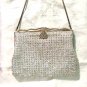 Woven Lurex prong set crystals evening bag silver tone excellent vintage ll2538