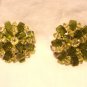 Austrian crystal bead radial cluster earrings clip olive clear vintage ll3028