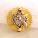 Two tone button earrings clip hammered gold silver design vintage ll3035