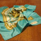 Doro aqua turquoise ocher silk scarf rolled hem unused vintage ll3043