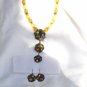 Lily pads pearls faceted beads necklace earrings ladybugs set vintage ll3050