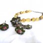 Lily pads pearls faceted beads necklace earrings ladybugs set vintage ll3050