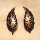 Siam sterling silver niello enamel clip earrings Balinese dancers vintage ll3062