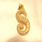 Gold tone initial S pendant with rhinestones preowned ll3064