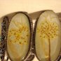 Large stretch bracelet silver filligree rhinestones lucite dried flowers vintage ll3112
