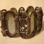 Large stretch bracelet silver filligree rhinestones lucite dried flowers vintage ll3112