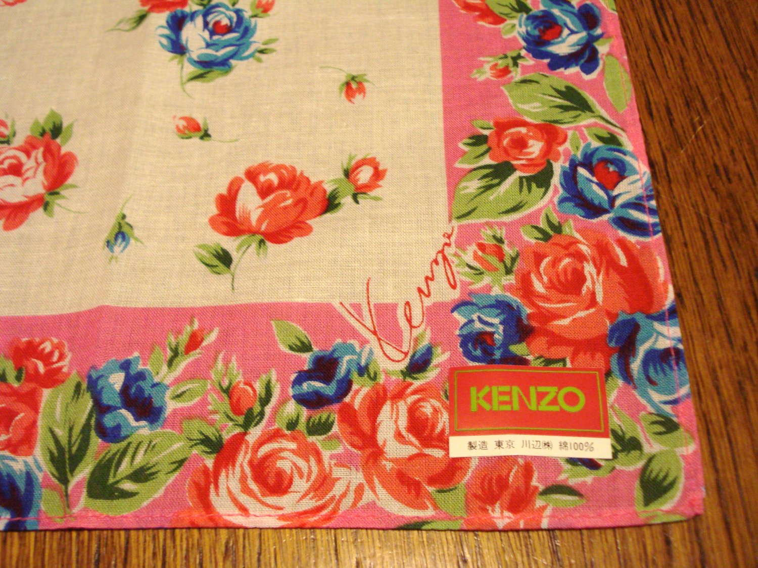 Kenzo cotton bandanna pink roses feminine kerchief preowned unused ll3120