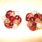 Mixed bead cluster clip earrings pink to plum vintage ll3166