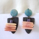 Mixed materials drop earrings pierced turquoise, oxidized metal pre-owned ll3174