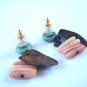 Mixed materials drop earrings pierced turquoise, oxidized metal pre-owned ll3174