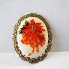 Poinsettia Christmas cameo pin brooch gold tone filligree W Ger.  vintage ll3196