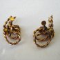 Sterling silver rope earrings with yellow stones pink gold wash screwback vintage ll3203