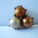 Richlieu 3 Pearl cluster fashion earrings cream copper clip back  vintage ll3207
