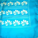 Large silk square turquoise white 30 inches rolled hem vintage ll3243
