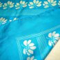 Large silk square turquoise white 30 inches rolled hem vintage ll3243