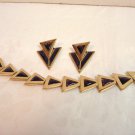 Butler bracelet pierced earrings set triangles with irridescent cloisonne vintage ll3259