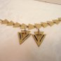 Butler bracelet pierced earrings set triangles with irridescent cloisonne vintage ll3259