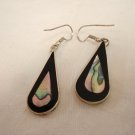 Alpaca Mexico drop pierced earrings with abalone and onyx ear wires vintage ll3260