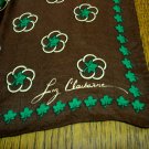 Liz Claiborne dark brown silk scarf square green leaves rolled hem vintage ll3287