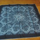 Blue paisley silk scarf square rose window gray olive vintage ll3293
