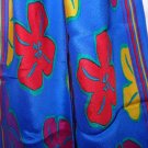 Liz Claiborne bias cut long silk scarf royal blue yellow red flowers vintage ll3304