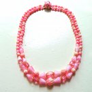 2 Strand plastic bead necklace pink blush salmon vintage ll3331