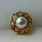 Butler faux mabe pearl and gold chain link scarf clip vintage ll3344