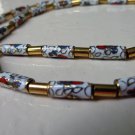 Cloisonne tube bead necklace gold tone spacers barrel clasp vintage ll3352