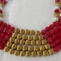 5 Strand gold and red bead necklace filler extender chain vintage ll3355