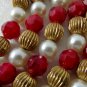 5 Strand gold and red bead necklace filler extender chain vintage ll3355