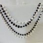 2 Black and white double strand necklaces glass beads sterling clasps Art Deco vintage ll3366