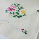 Handmade linen handkerchief petitpoint embroidery threadwork rolled hem white vintage ll3383